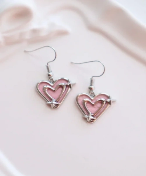 Pink Two Heart İtahl Küpe