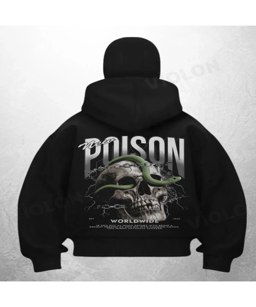 Poisen Skull Baskılı Siyah Samuray Kar Maske Sweatshirt Hırka