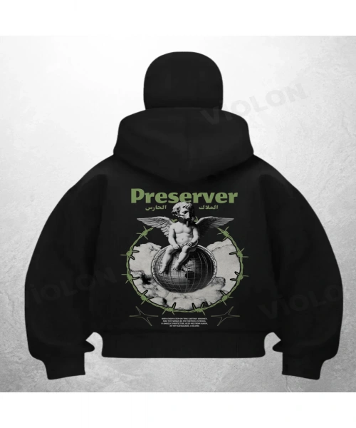 Preserver Angels Baskılı Siyah Samuray Kar Maske Sweatshirt Hırka