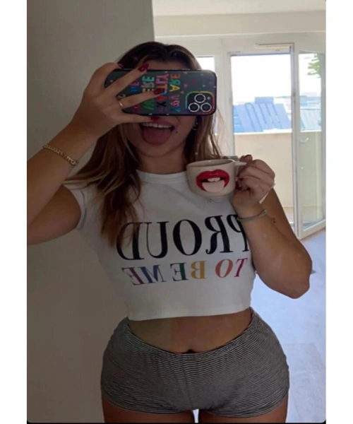 Proud To Be Me Yzı Baskılı Kadın Crop Body