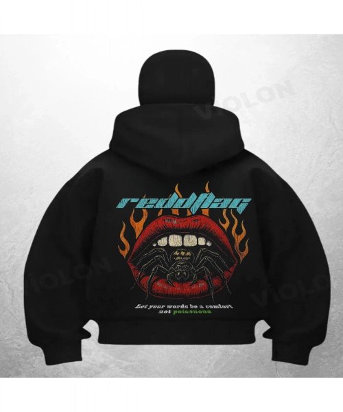 Redobag Baskılı Siyah Samuray Kar Maske Sweatshirt Hırka