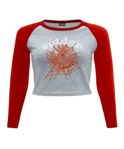Reglan Kol Kırmızı Spider Web Kadın Crop Body