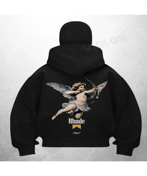 Rhude Angels Baskılı Siyah Samuray Kar Maske Sweatshirt Hırka