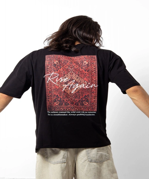 Rise Again Baskılı Oversize Unisex Siyah Tshirt
