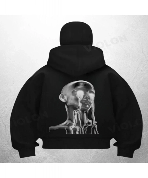 Robotic Cry Baskılı Siyah Samuray Kar Maske Sweatshirt Hırka