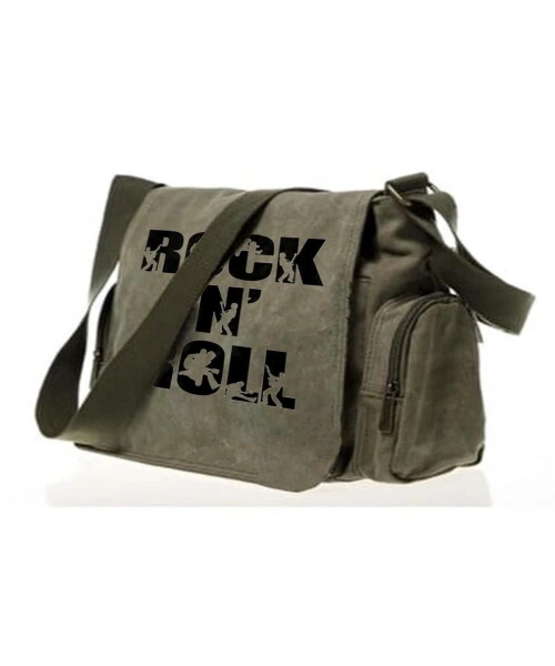 Rock N Roll Baskılı Unisex Yeşil Postacı Çantası