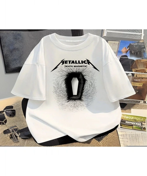 Rock Serisi Metallica Death Magnetic Baskılı Unisex Oversize T-Shirt