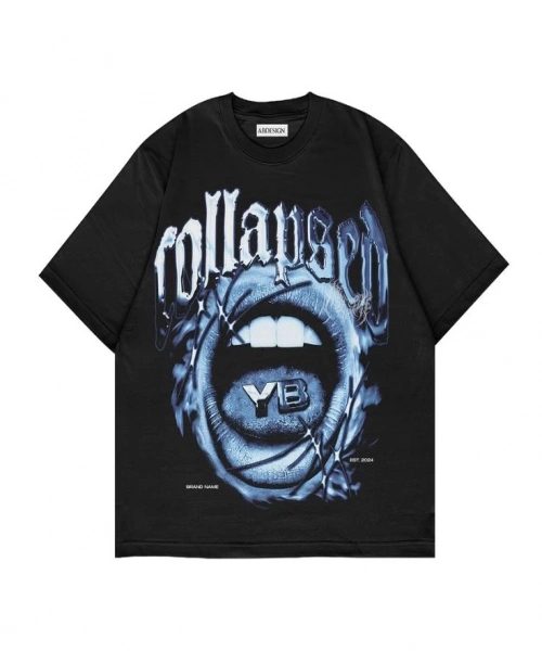 Rollapsed Baskılı Siyah Renk Oversize T-Shirt