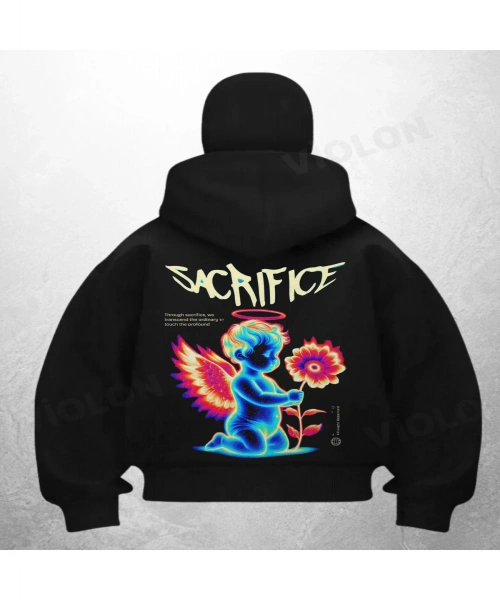 Sacrifice Baskılı Siyah Samuray Kar Maske Sweatshirt Hırka