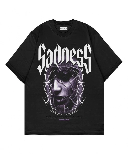 Sadness Baskılı Siyah Renk Oversize T-Shirt
