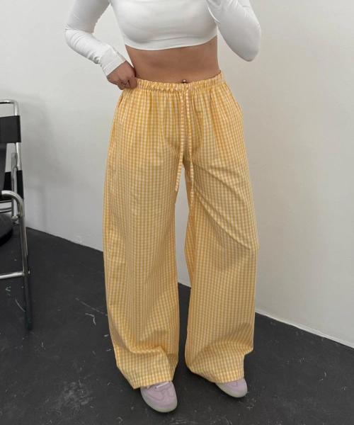 Sarı Kareli Sofıra Eşofman Altı