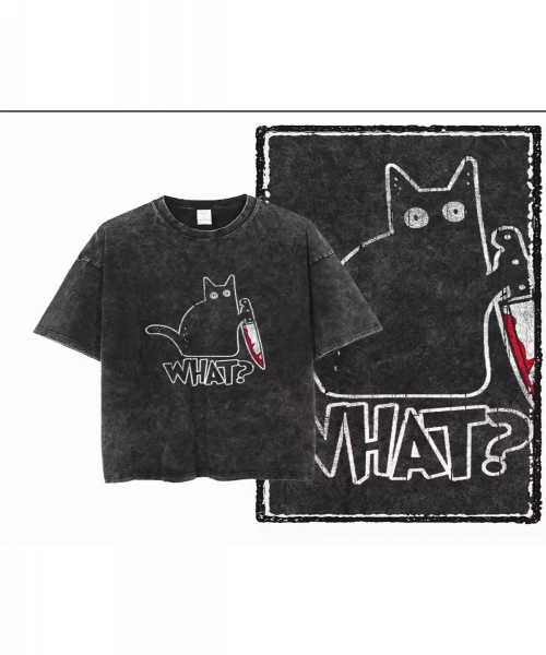 şaşkın what kedi yıkamalı tişört