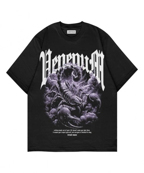 Scorpion Baskılı Siyah Renk Oversize T-Shirt