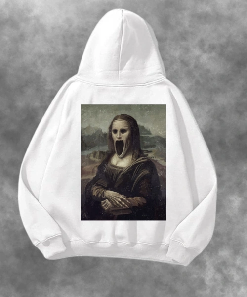 Scream Mona Lisa Baskılı Unisex Oversize Kapüşonlu Sweatshirt