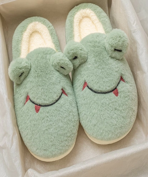 Sevimli Yüz Yumuşak Tüylü Turkuaz Peluş Panduf Terlik