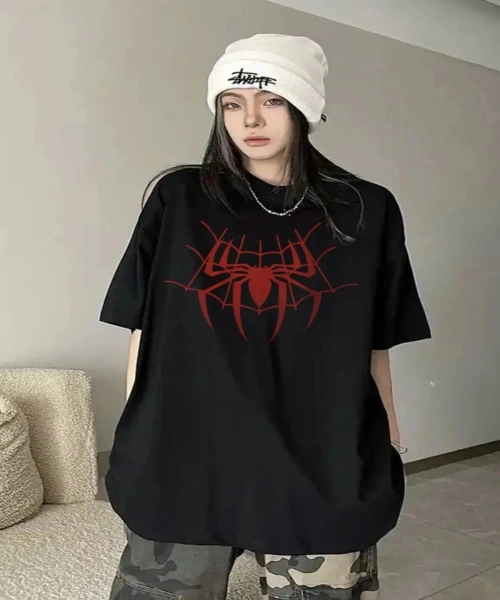Sipder Web Model Baskılı Unisex Oversize Tişört
