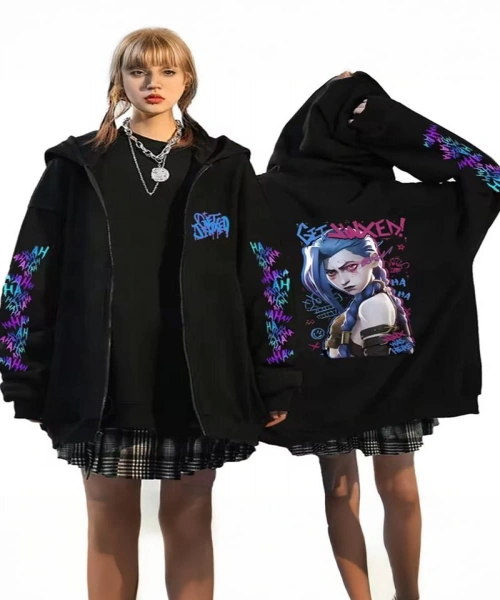 Siyah Arcane Jinx Y2K Unisex Hırka