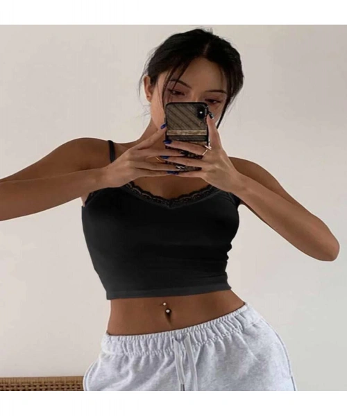 Siyah Besty Dantel Detail Düz Crop