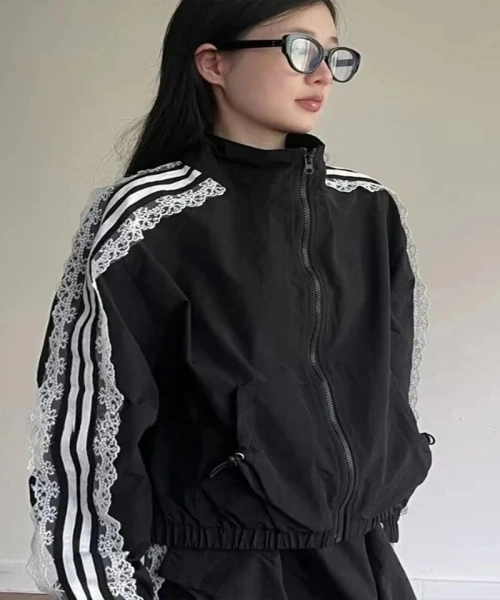 Siyah Kurdeleli Dantelli Y2K Ceket
