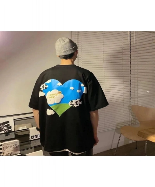 Siyah Neverhood Baskılı Unisex Oversize Tişört