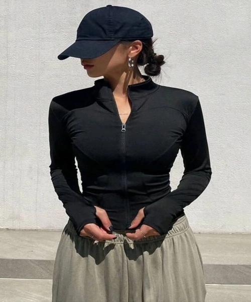 Siyah Parmaklı Street Y2K Crop Hırka