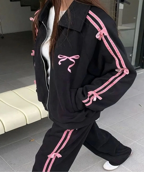 Siyah Pink Coquette 3 İplik Şardonlu Hırka