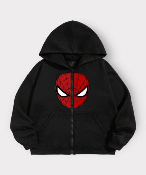 Siyah örümcek adam Karakter Unisex Kapüşonlu Fermuarlı Hırka