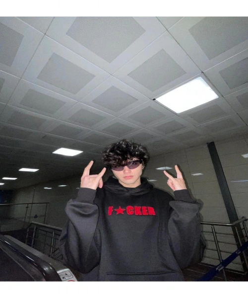 SİYAH sweatshirt Fucker BASKILI Premium Black Hoodie