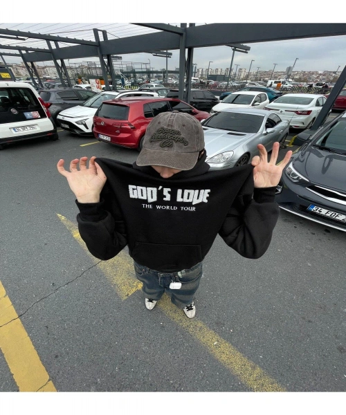 siyah sweatshirt Gods Love Baskılı Hoodie