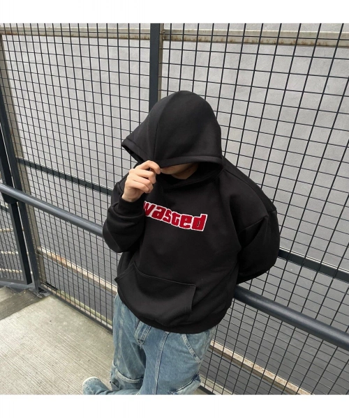 siyah sweatshirt Wasted Baskılı Hoodie