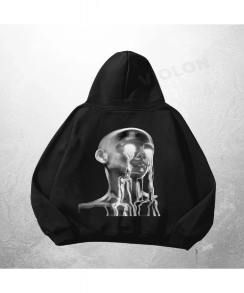 Siyah Unisex Chrome Head Baskılı Oversize Hoodie Sweatshirt