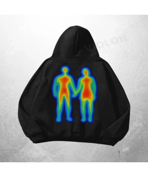 Siyah Unisex Duo Heatmap Baskılı Oversize Hoodie Sweatshirt