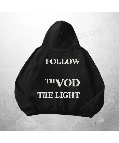 Siyah Unisex Follow The Void The Light Baskılı Oversize Hoodie Sweatshirt