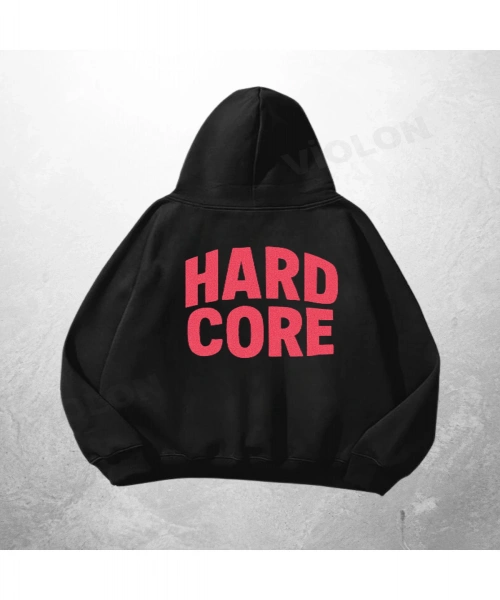 Siyah Unisex Hard Core Baskılı Oversize Hoodie Sweatshirt