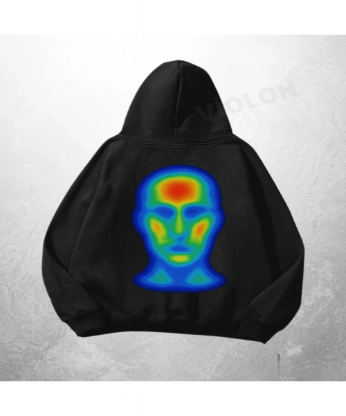Siyah Unisex Head Heatmap Baskılı Oversize Hoodie Sweatshirt