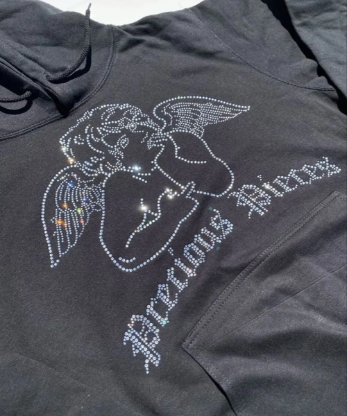 Siyah Unisex Oversize Precious Pieces Parıltılı Taş Baskılı Sweatshirt