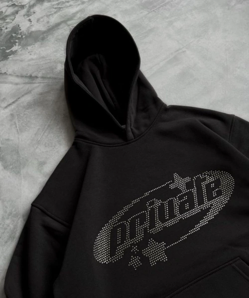 Siyah Unisex Oversize Private Parıltılı Taş Baskılı Sweatshirt