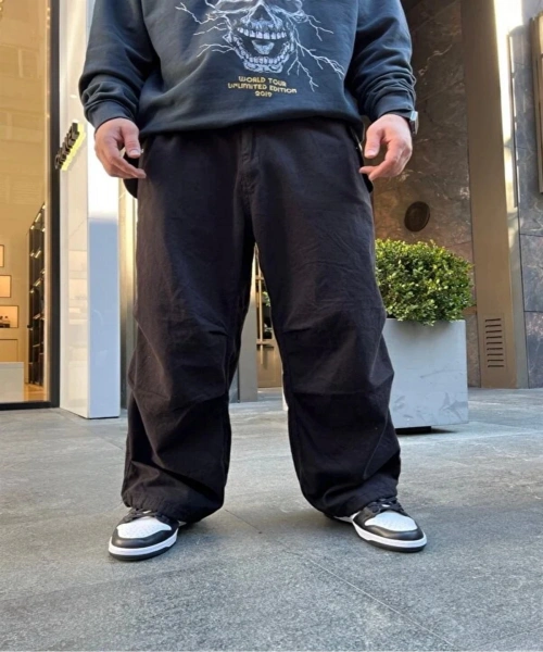 Siyah Unisex Paçası Ayarlanabilir Jean Pantolon