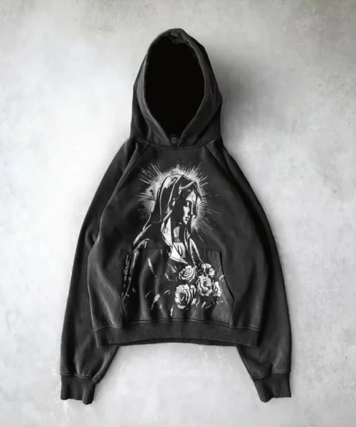 Siyah Women Sparklıng Flower Gothic Kapüşonlu Sweatshirt