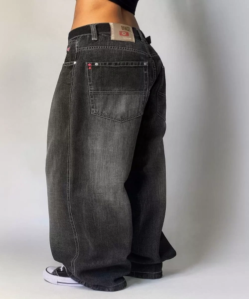Siyah Yıkamalı Harajuku Baggy Y2K Pantolon
