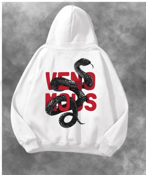 Snake Baskılı Unisex Oversize Kapüşonlu Sweatshirt