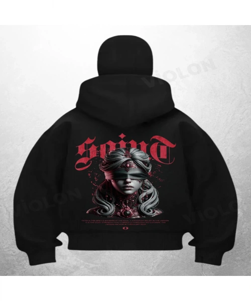 Soind Anime Baskılı Siyah Samuray Kar Maske Sweatshirt Hırka