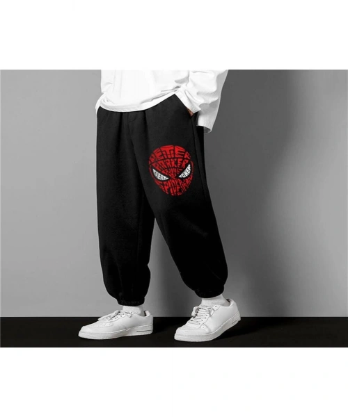 Spider-Man Head Baskılı Oversize Unisex Siyah Eşofman Altı