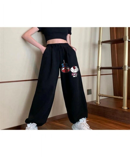 Spider-Man & Hello Kitty Baskılı Oversize Unisex Siyah Eşofman Altı