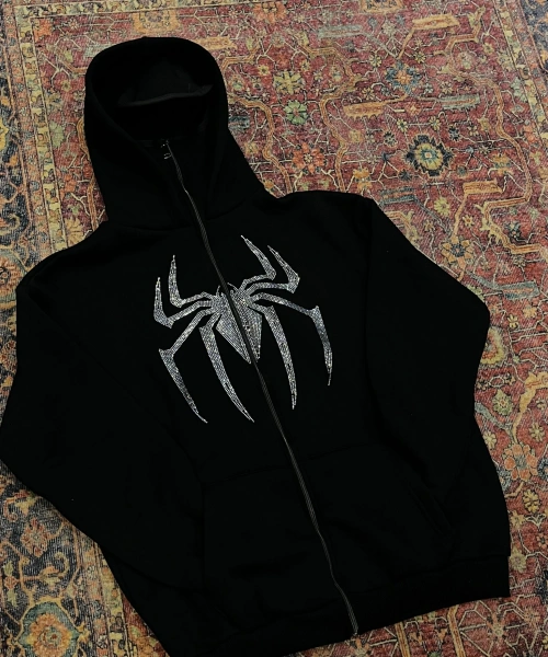 Spider Örümcek Parıltılı Taşlı Maskeli Sweatshirt Hırka