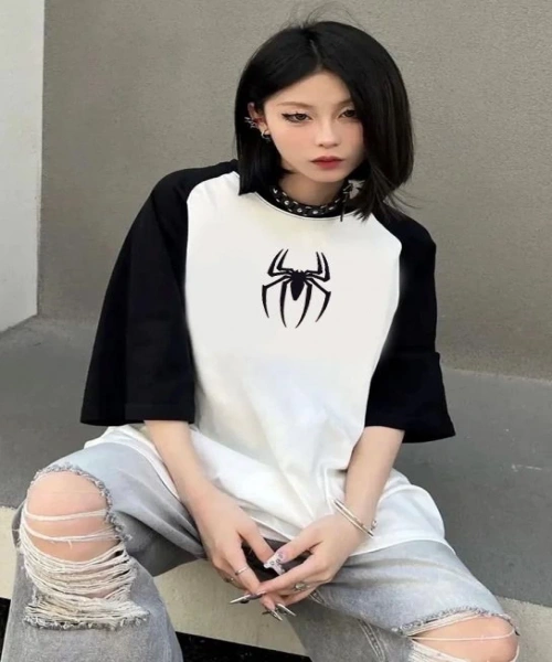 Spider Örümcek Siyah Reglan Kol Kısa Kollu Tişört