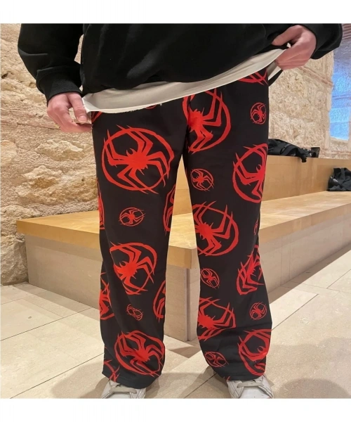 örümcek adam Desen Baskılı Bol Paça Siyah Unisex Oversize Eşofman Altı