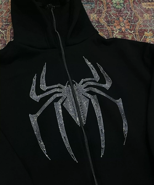 örümcek adam taş baskılı full fermuarlı siyah renk maske hırka