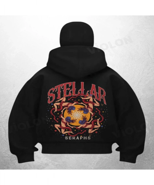 Stellar Baskılı Siyah Samuray Kar Maske Sweatshirt Hırka