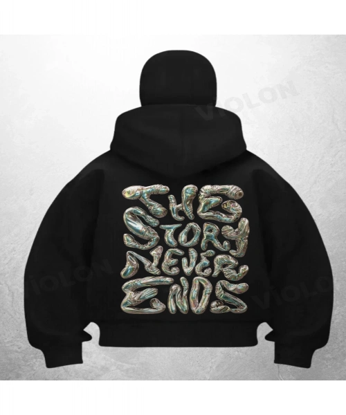 Story Never Baskılı Siyah Samuray Kar Maske Sweatshirt Hırka